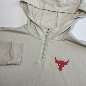 Under Armour Project Rock Hoodie Women's  Medium Beige Crop Warrior Mana 1/4 Zip